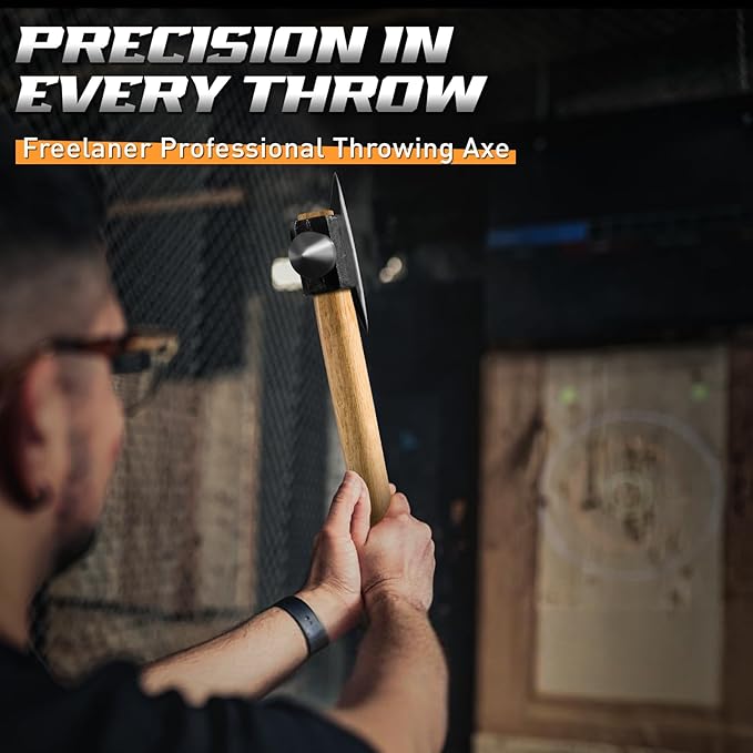 Freelander Throwing Axe with Oak Handle High Carbon Steel Blade and Metal Wedge Outdoor Hatchet with Spike Hammer Back for Camping Chopping and Throwing for Men Women