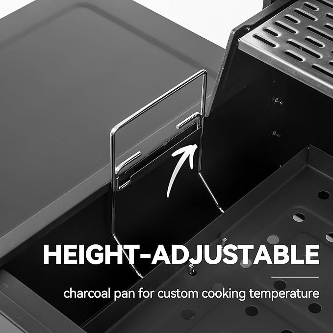 24-Inch Charcoal Grill with Foldable Side Tables Movable BBQ Grill with 470 Sq. In. Cooking Area for Backyard Patio and Parties Black CD1824EH-SC