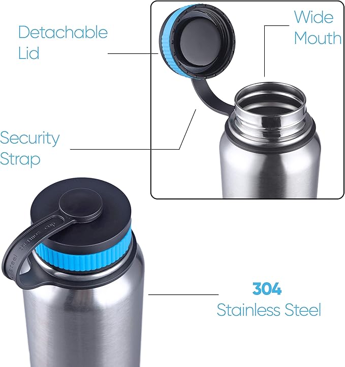 Canteen Stainless Steel Water Bottle with Nested Camping Cup and Lid for Bug Out Bag Bushcraft Gear Metal Canteen with a Wide Mouth Water Bottle and Mess Kit