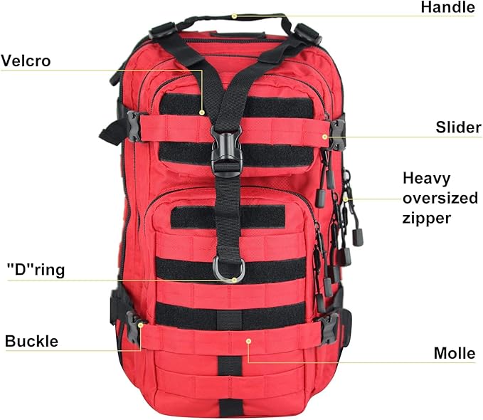 Small Military Tactical Backpack 30L Assault Backpack Tactical Bag for OutdoorHiking Camping Travel (RED)
