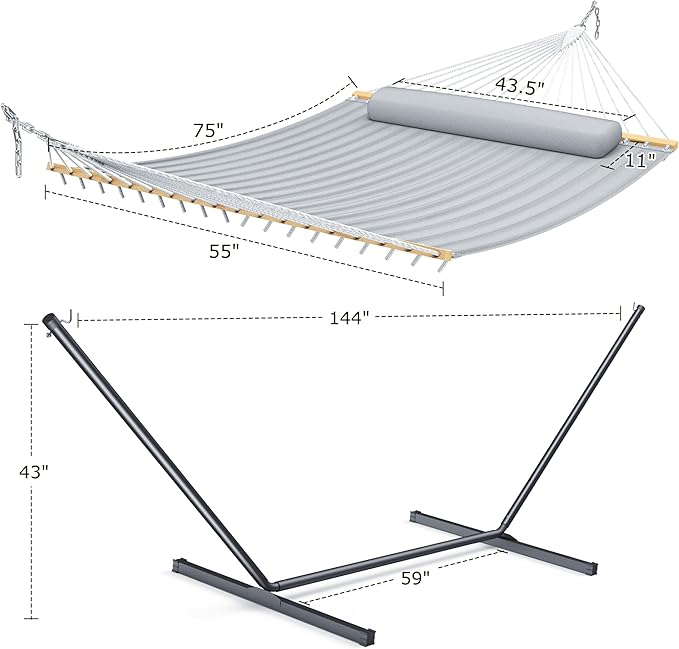 ANAGOO Double Hammock with Stand Heavy Duty Outdoor Hammock for Two 500 LBS Capacity Stable Steel Frame with Balance Strap Easy Tool-Free Assembly for Patio Garden Backyard &amp BeachDark Grey
