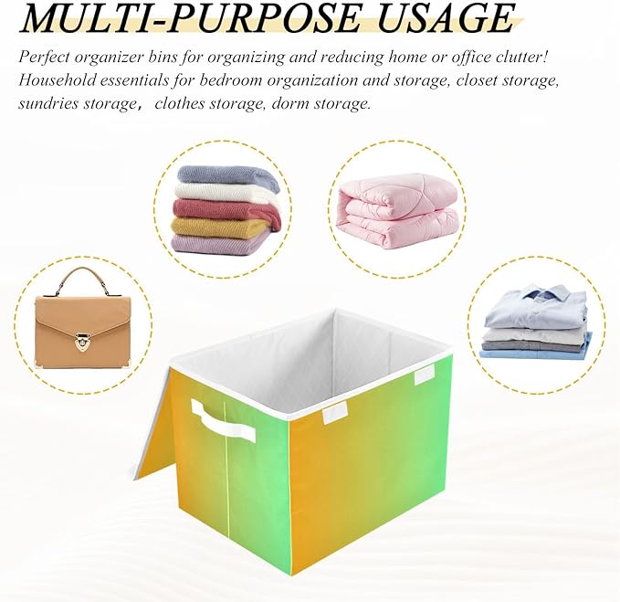 Yellow Green Gradient Storage Containers with Lids Foldable Box Organizer Storage Bins with Handles for Home Studyroom