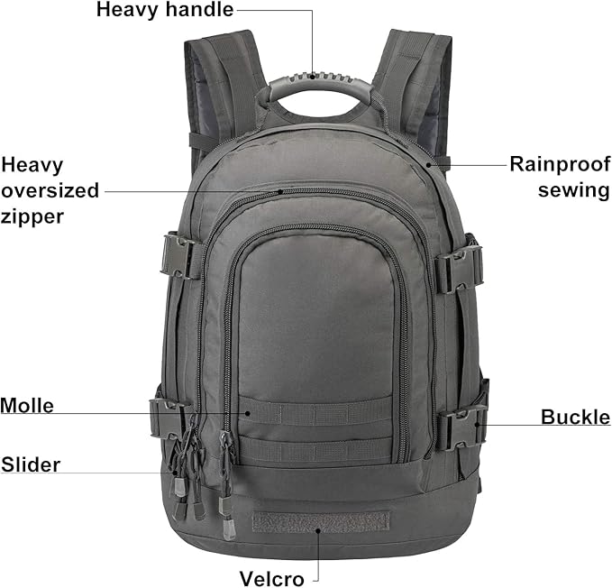 Tactical Backpacks Assault Pack 3 Day Bag Expandable Backpack Out Bag Classic Case Travel Hiking(Gray Not with Belt)