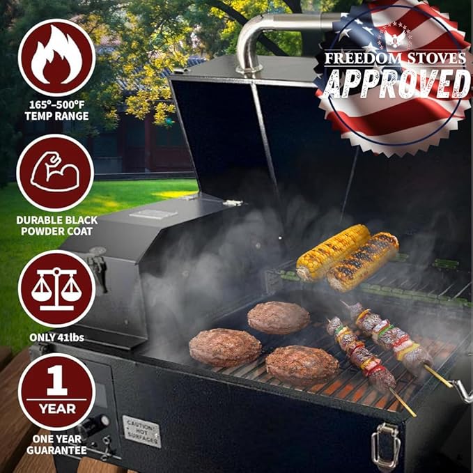 Freedom Portable Pellet Grill &amp Smoker: Digital Display Dual Meat Probes 242 sq in Cooking Area AC/DC Powered Black