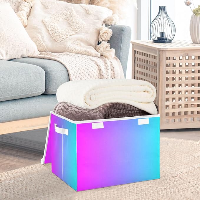 Blue Purple Gradient Storage Containers with Lids Foldable Home Storage Storage Boxes for Closet for Office Supplies