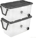 160 Quart Wheeled Stacker Extra Large Durable Clear Bin Latch Lid and Pull Handle Gray 2 Count