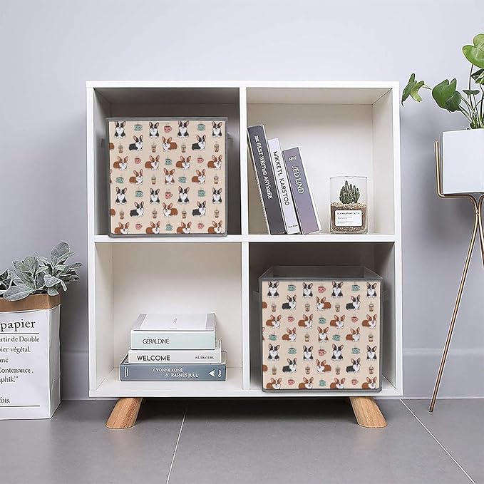 Foldable Storage Box with Handles Coffee Corgi Durable Collapsible Cube Bin for Organizing Toys Books Clothes Versatile Home &amp Office Solution