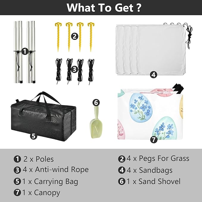 Beach Canopy with Windproof Ropes &amp Sandbags Beach Tent Sun Shade Sun Shelter for Camping Trips Fishing Backyard Fun or Picnics Easter Egg