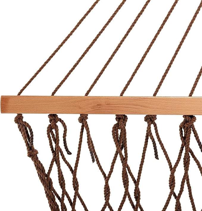 Castaway Living 13 ft. Double Traditional Hand Woven Antique Brown Polyester Rope Hammock – 2-Person 450 lb Capacity Free Extension Chains &amp Tree Hooks Designed in The USA