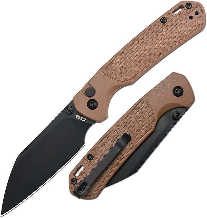 CJRB Pyrite-Light Pocket Knife 3.34'' Upgraded AR-SFII Steel Blade FRN Handle Sharp EDC Knives for Camping Survival Hiking(J1945 Brown)