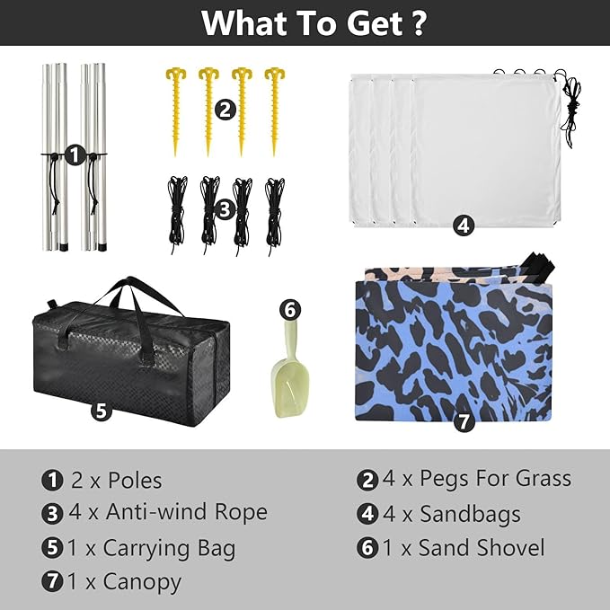 Animal Print Style Blue Beach Cabana Tent UPF50 Easy Setup Portable Sun Shelter with Sturdy Poles Sandbags and Shovel for Camping Trips Fishing Backyard Fun or Picnics