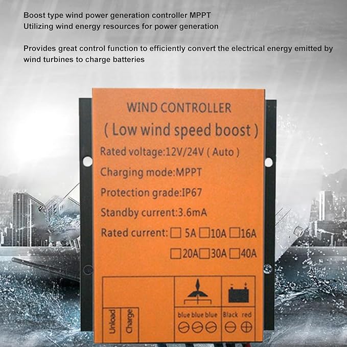 Wind Turbine Charges Controller 12V/24V 300W‑1000W MPPT PWM Wind Turbine Generator Controller 16A IP67 Waterproof Wind Generator Controller Auto Match MPPT Controller