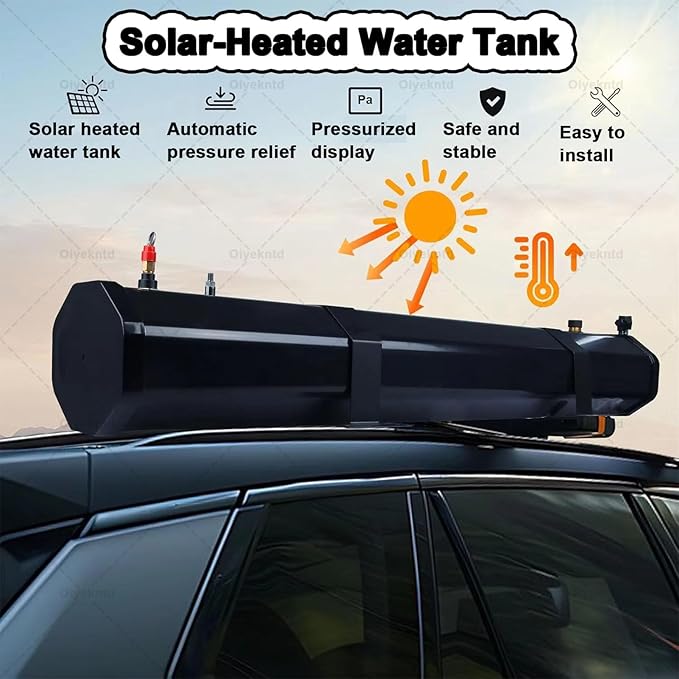 Portable Camping Shower Roof Rack Mount Road Shower Solar Heating Pressurized Water Tank Camping Shower Water Storage for Hiking Car Wash Beach Vacation20L/5.28gal