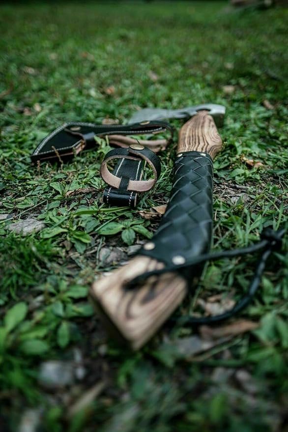 Hand-Forged Viking Axe with Carbon Steel Blade – Ash Wood Handle – Norse Inspired Battle Hatchet for Camping Throwing Collecting or Unique Gifting – Handmade Craftsmanship.