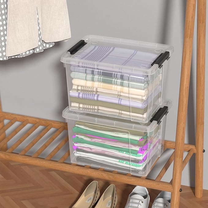 4-Pack 22 Quart Plastic Storage Bins with Wheels Latching Storage Box Bin Clear