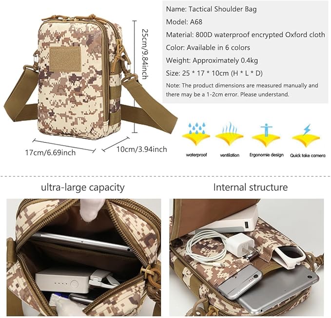 Small Canvas Messenger Bag Classic Vintage Shoulder Bag Small Tactical Bag Crossbody Casual Pack Daypack (Desert Digital)