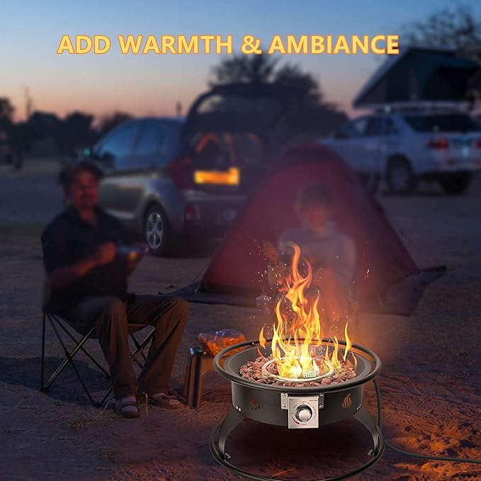 ONLYFIRE OUTDOOR LIVING Propane Gas Fire Pit 22¡± Portable Smokeless Fireplace with 12Ft Hose &amp Lava Rocks FirePit for Patio Backyard Bonfire Camping RV Tailgating Beach Party 55000BTU #FP001