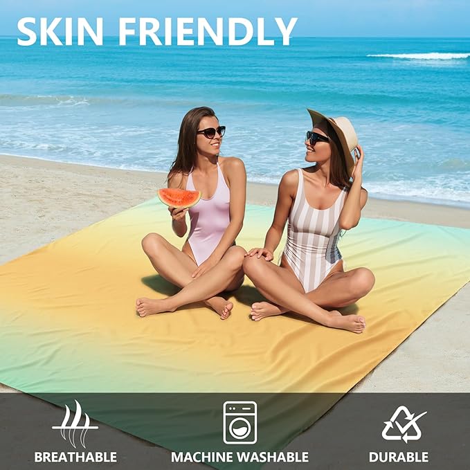 WIWIGO Beach Blanket Waterproof Sandproof Beach Mat 79 X 83/10'x9'for 2-8 Adults Quick Drying Outdoor Picnic Mat Beach Accessories for Travel Camping Hiking