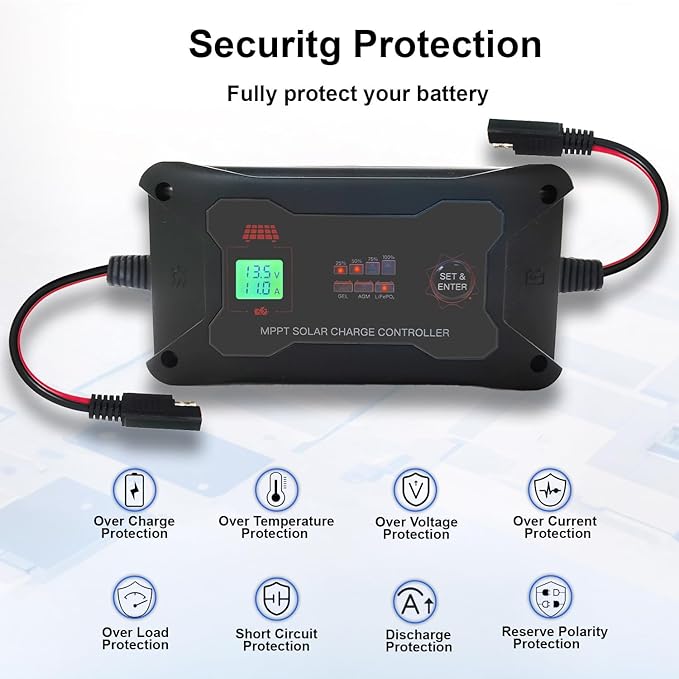 20A 12V/24V Portable MPPT Solar Charge Controller with Solar Connector LCD Display and LED Indicate Light. Max PV 600W 60Voc for AGM Gel LiFePo4