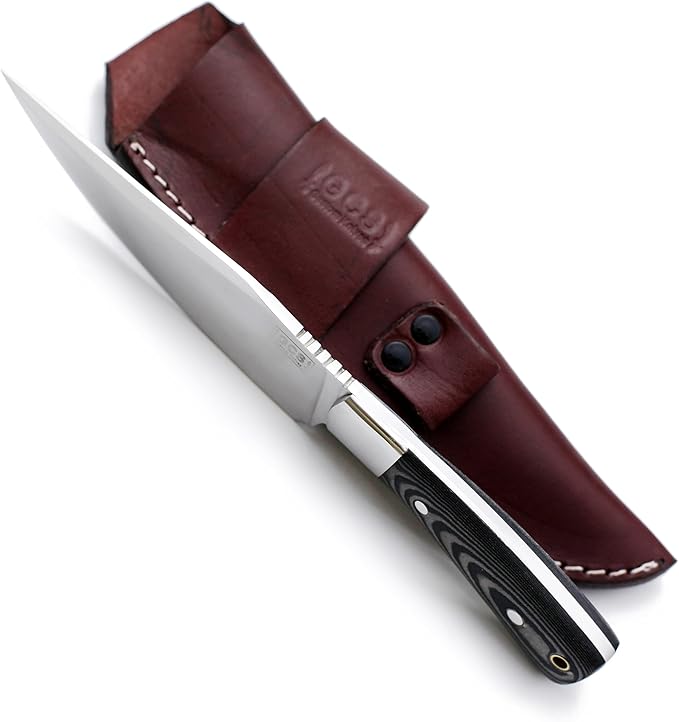 GCS Custom Handmade Black And White Micarta Handle D2 Tool Steel Knife &amp Buffalo Hide Sheath GCS 193