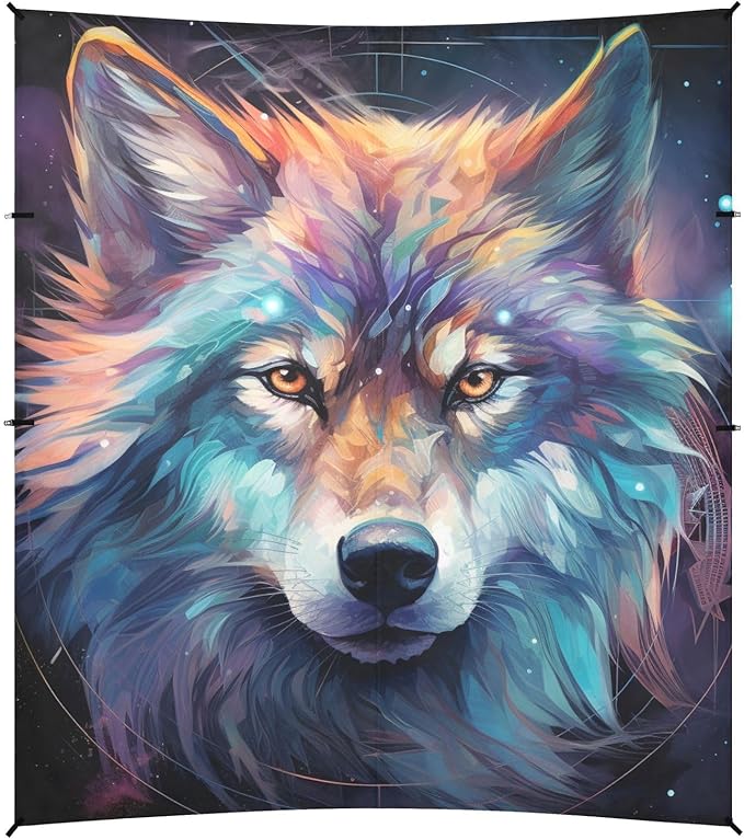 ALAZA Wolf Galaxy Watercolor Beach Tent Sun Shelter Portable Canopy Sunshade for Outdoor Camping Picnics Backyard Fun 10x9 ft