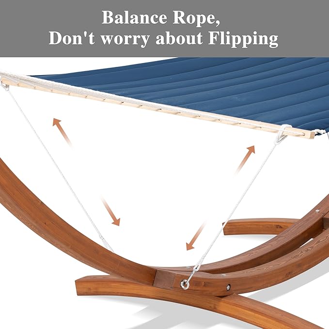 SUNCREAT Hammocks Double Hammock with 13.5 ft Wooden Stand Included Outdoor Hammocks for Outside 475 lbs Capacity Navy