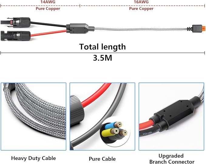 16FT Solar to XT60i Charging Cable Extension Cable Solar Connector to XT60i Adapter for RC Battery Drones Solar Generator EcoFlow River Delta Plus Pro Max Anker SOLIX 767 Portable Power Station
