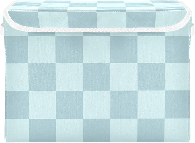 Storage Bins with Lids Storage Containers Storage Box with Handles Storage Organizer Bin Basket for Closet Shelves Clothes Stackable Foldable Checkered Blue 01