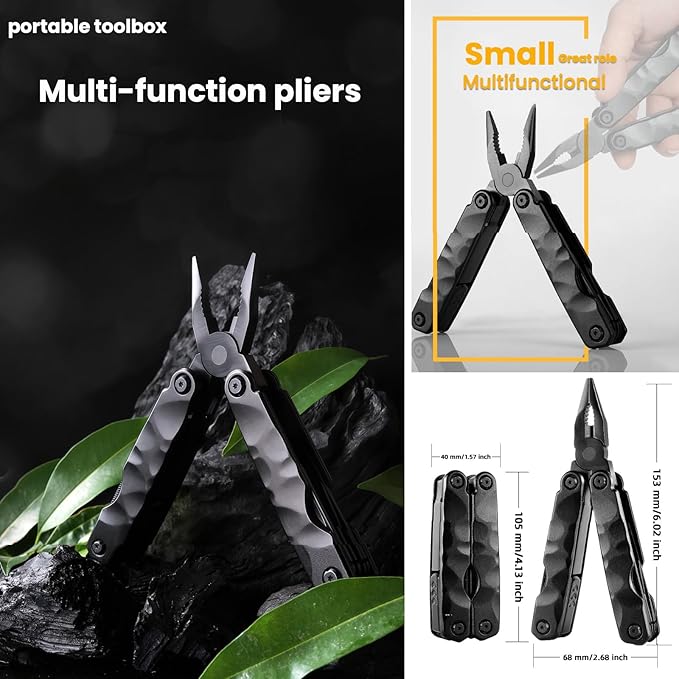 Multitool 13-in-1 Full-Size Lightweight EDC Multi-Purpose Pliers Stainless Steel and Aluminum Alloy Materials Camping Knives &amp Tools Gifts for Hunters Men who have Everything (Black)