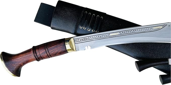 22 Sirupate Kukri - Authentic Hand Forged Blade Large Khukuri - Camping Survival Knife - High Carbon Steel Blade from Nepal - Tempered - Sharp - Rosewood Handle - Water Buffalo Leather Sheath