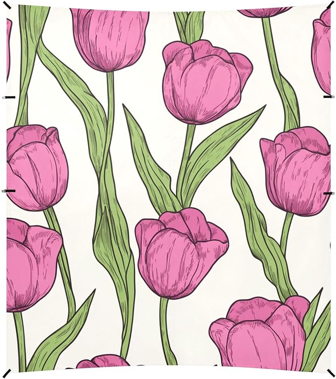ALAZA Cute Doodle Romantic Pink Tulips Flower Beach Tent Sun Shelter Portable Canopy Sunshade for Outdoor Camping Picnics Backyard Fun 10x9 ft