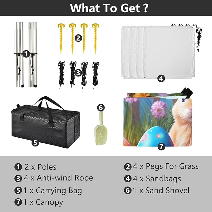 Farm Bunny Easter Eggs Beach Tent Sun Shelter Set UPF50+ UV Protection 10.5 x 9.19 FT Camping Shade Canopy with Sandbags Sand Anchors Carrying Bag and Others