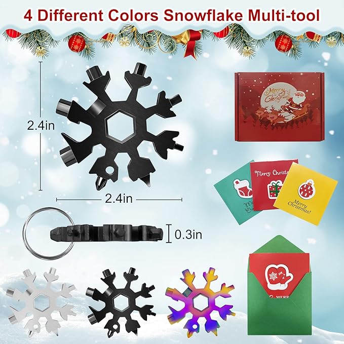 9 Packs Snowflake Multi ToolSnowflake Wrench/Bottle Opener/Screwdriver Kit 18 in 1 Snowflake MultitoolStainless Steel Portable Star Tool for Christmas Great Gifts