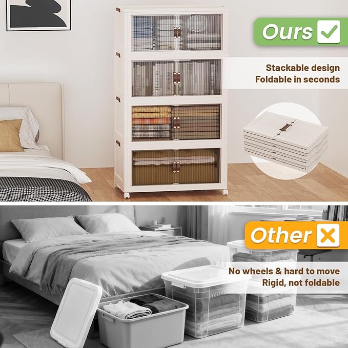 SAILUN 127Gal/508Qt Extra Large Stackable Storage Bins Folding Collapsible Storage Bins with a Lid Closet Organizers Blush White 28 W x 17 D x 61 H