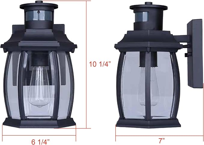 Grovehaven 1-Light Outdoor Light 10-inch Black Finish Wall Mounted with Clear Glass Built-in Motion Sensor/Photocell Lighting for Entryways Patios Porches