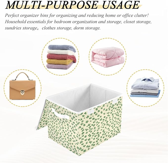 Cute St. Patrick's Day Patterns Fabric Storage Bins with Lids and HandleFoldable Storage Bins with LidsCloset Organizers for Clothes Storage Room Organization Office Storage Chest Organizer