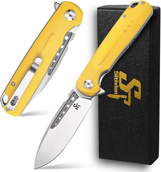Sitivien ST131 Folding KnifeD2 Blade G10 Handle EDC Tool Knife with Liner Lock for Outdoor Camping Hiking Fishing(Yellow)