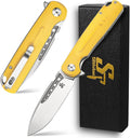 Sitivien ST131 Folding KnifeD2 Blade G10 Handle EDC Tool Knife with Liner Lock for Outdoor Camping Hiking Fishing(Yellow)