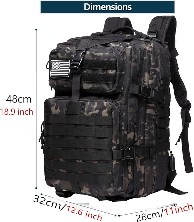 50L Sturdy Nylon Waterproof Fishing Hunting Backpack Outdoor Military Rucksacks Tactical Sports Camping Hiking Bags (Camo Black)