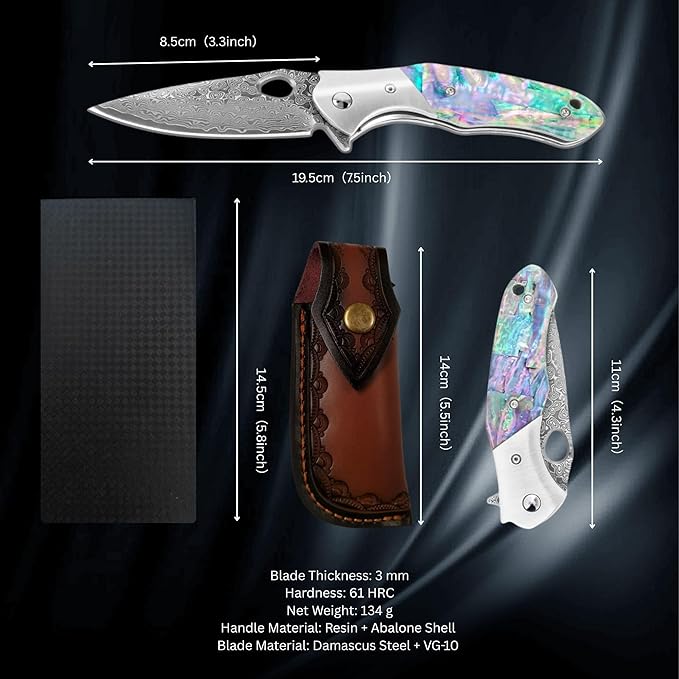 Outdoor Hiking folding knife wood handle pocket folding knifedamascus hunting Folding KnifeHandmade Forged VG10 Damascus Steel BladeGenuine Rainbow HandleEDC Cool Knives for Mens Gift Home
