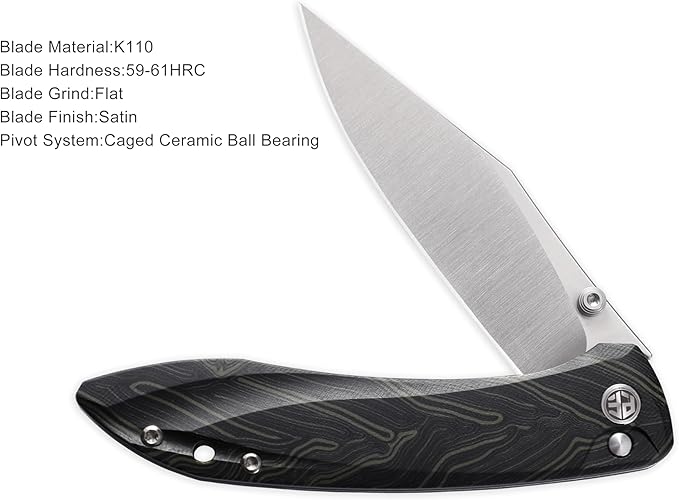Petrified fish PFE08 Grow Folding Knife3.62 K110 Satin Blade 3.8oz G10 Handle Button Lock Pocket Knife for EDC (Green G10)