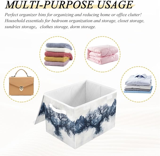 Storage Cube with Lid Tree Mountain Print 16.5×12.6×11.8 IN 1 Pack Collapsible Large Capacity Foldable Storage Basket Bin Organizer