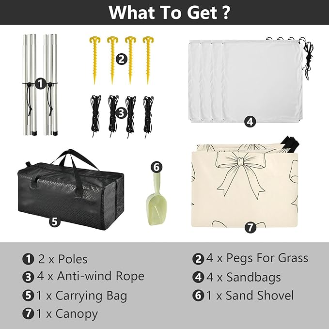 xigua Bow Beach Tent Sun Shelter with Carrying Bag - Silver Coated Oxford Fabric Beach Canopy for Beach Camping Fishing - Includes Windproof Ropes Sandbags &amp Stakes
