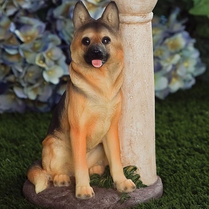 Bits and Pieces - Solar Dog Lantern-Solar Powered Garden Lantern - Resin Dog Sculpture with LED Light (Shepherd) - 13.5