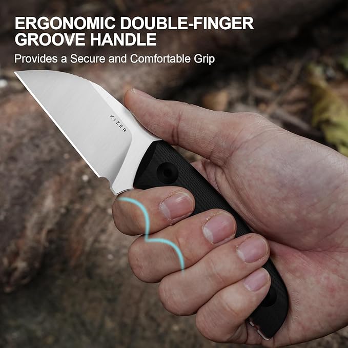 Kizer Snick Fixed Blade Knife with Sheath 2.68 AEB-L Steel Sheepfoot Camping Knife with Black G10 Handle EDC Knives for Hiking 1085A1