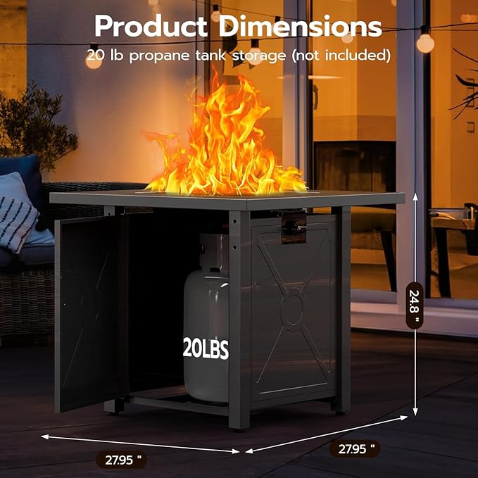 ZAFRO 27.95 Inch Propane Fire Pit Table for Outside50000 BTU Gas Fire Pit Table with Removable LidRain Cover Rectangle Gas Firepit Table for Garden/Patio