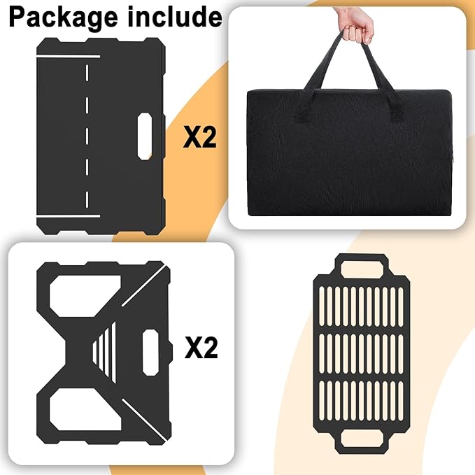 20 inch Fire Pit Outdoor Portable Firepit with BBQ Tray Detachable Camping Steel Fire Pits for Backyard Patio Picnic Bonfire Garden (Black-Large)