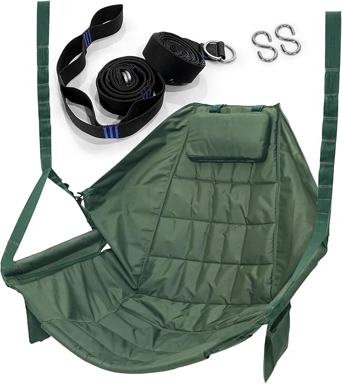 Tranquillo Hanging Hammock Chair Patio Swing Chair Outdoor Swing Chair with Headrest Armrest Cup Holders Porch Swings Outdoor and Hammock Tree Straps Net Moss Green