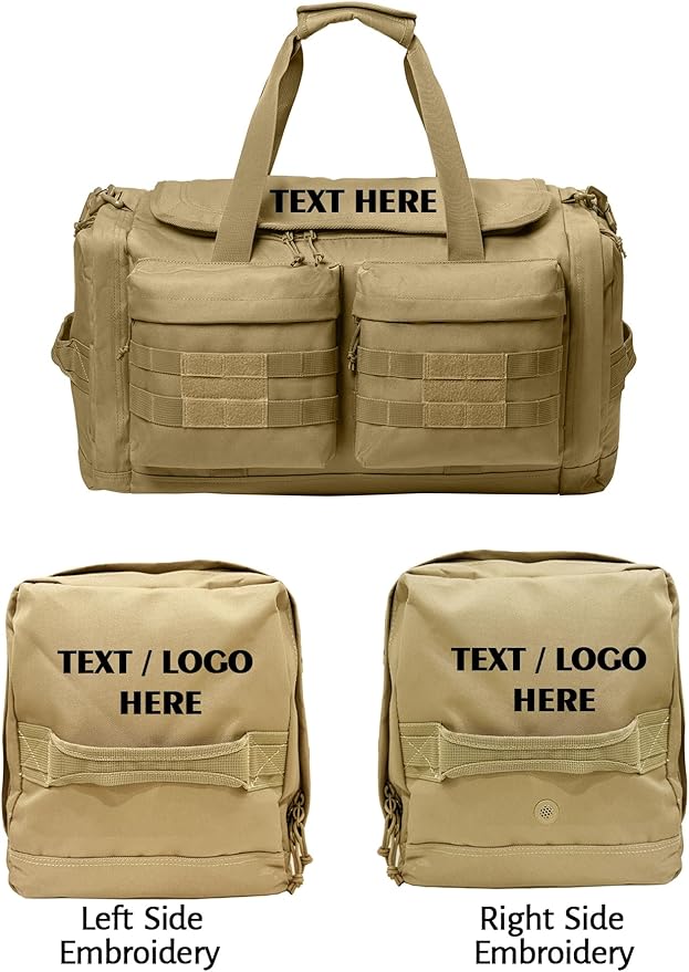 Tactical Gear bag Heavy Duty Duffel Gym bag/Tactical Backpack Custom Embroidered with your own text (Coyote Brown - Duffel Bag)
