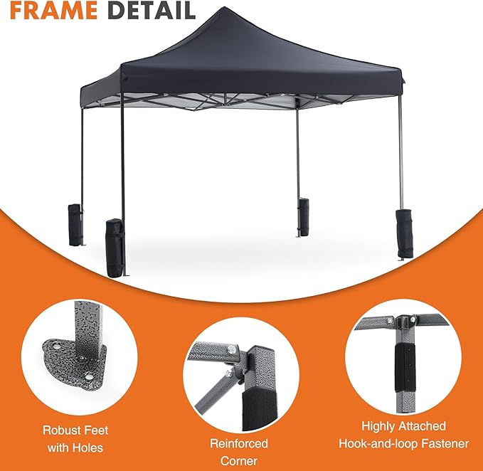 10 x 10ft Pop Up Canopy Tent Easy Setup Outdoor Shade Instant Portable Sun Shelter Canopy Tent for Parties Camping BeachGray